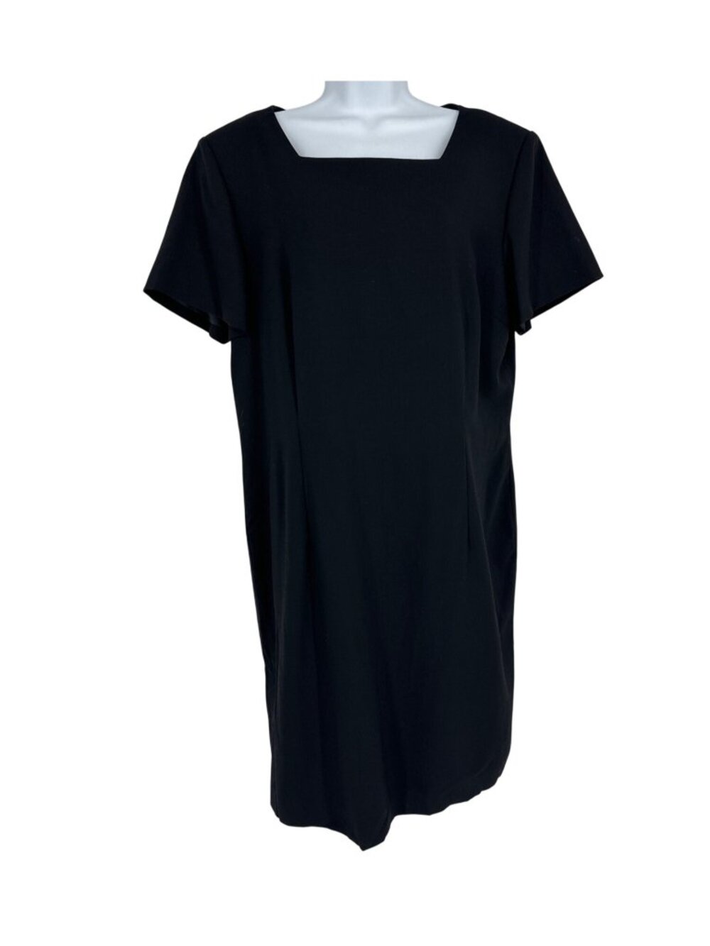 Talbots Black Wool Dress Square Neckline Short Sleeves Fully Lined Size 18